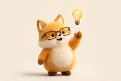 새 아이디어가 떠올라 전구를 향해 앞발을 든 Folo
